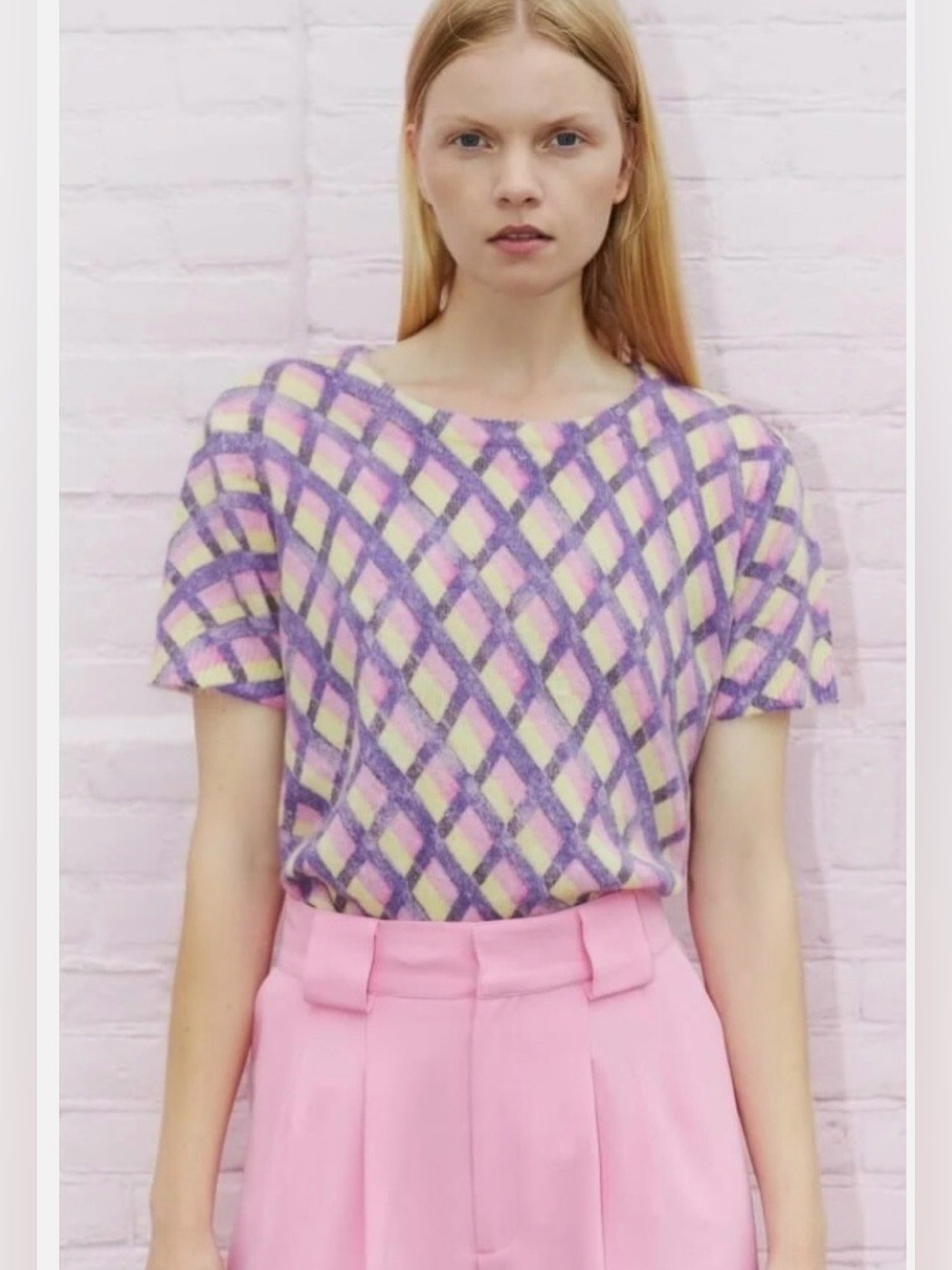 CRAS - Puff Sleeve Sweater with Geo-print. Brighter in person. P2P 19”